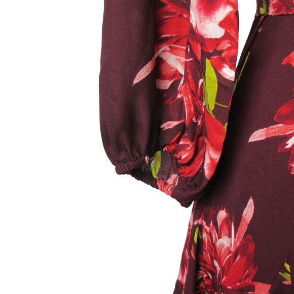 WHBM Elbow-Sleeve Godet Dress Women’s Size 2 Floral Chiffon Sash Tie $180 - Picture 9 of 11